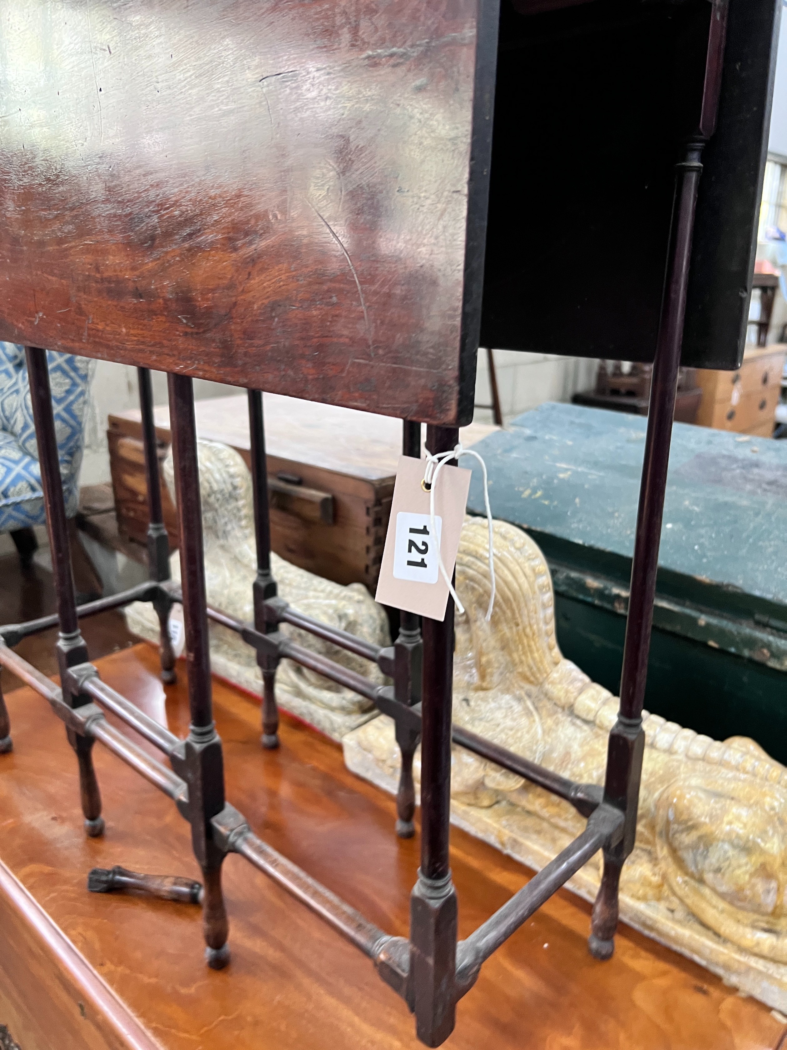 A mahogany spider leg table, width 71cm, depth 27cm, height 71cm *Please note the sale commences at 9am.